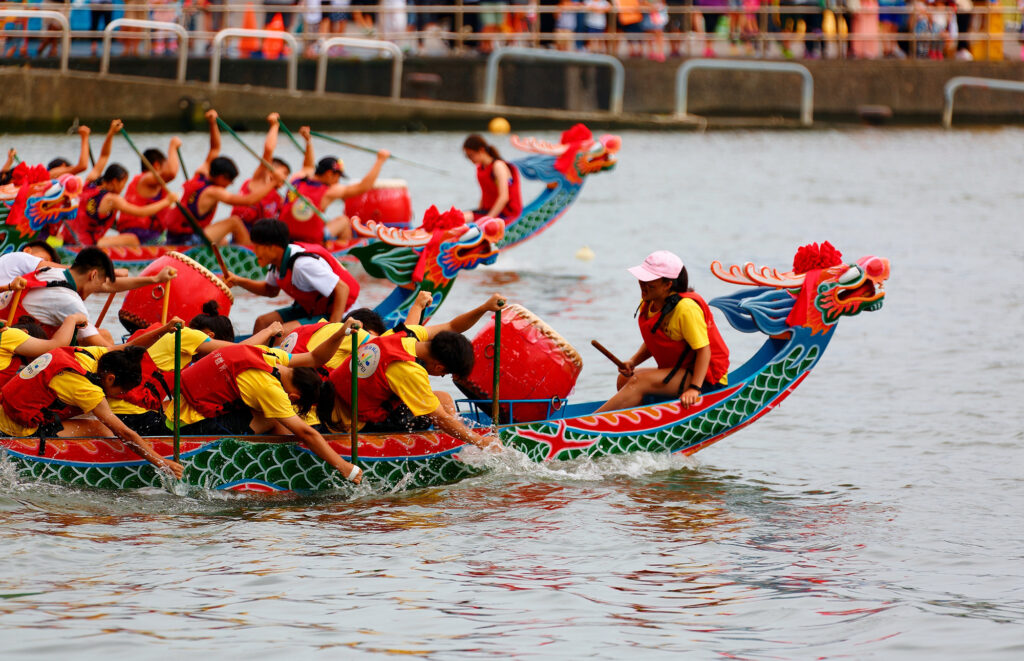 A competitive racing on Keelung River in the traditional Dragon Boat Festival