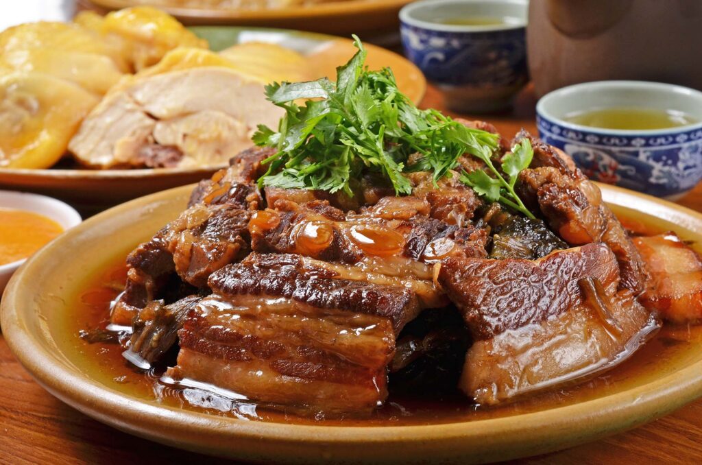 Miaoli Hakka traditional cuisine stewed pork belly with pickled vegetables